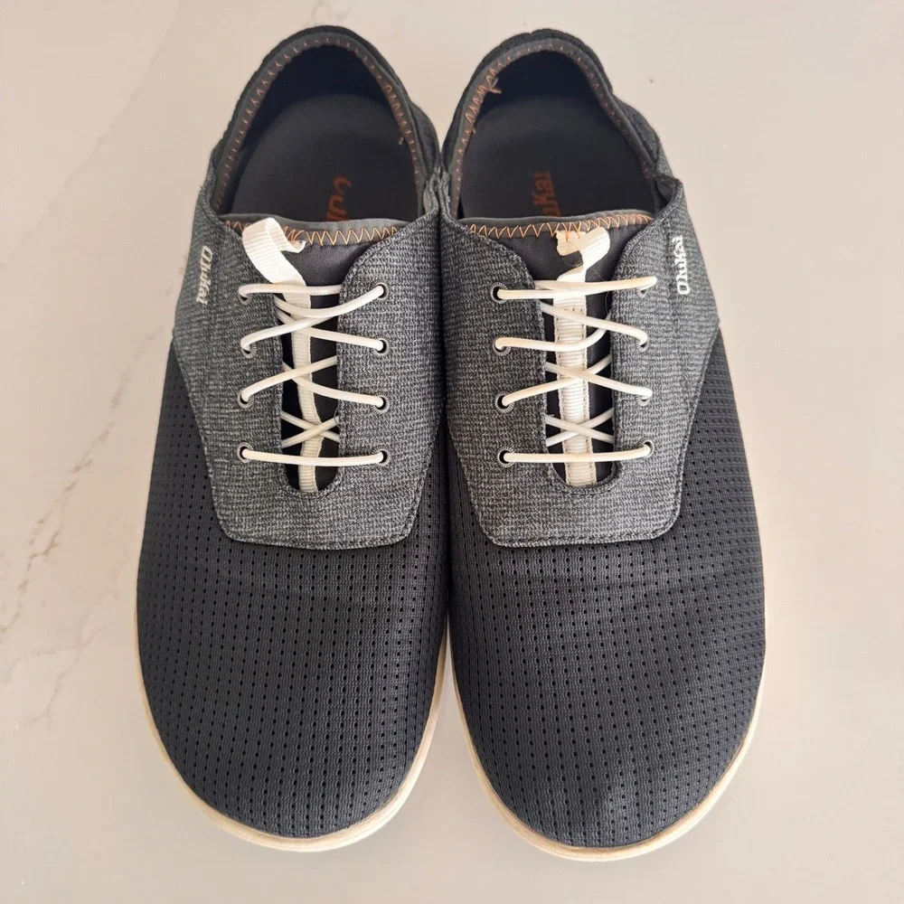 Olukai Nohea‎ Moku Sneakers Mens 11.5 Grey Navy Mesh Boat Shoes Slip On No Tie